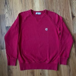 Maison Kitsune Fox Embroidery Patch Crewneck Pullover Sweatshirt Red Sz Small